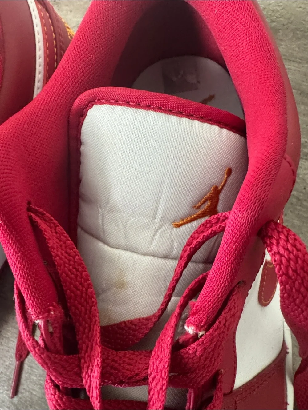 Jordan Red, White & Gold Low-Top Sneakers